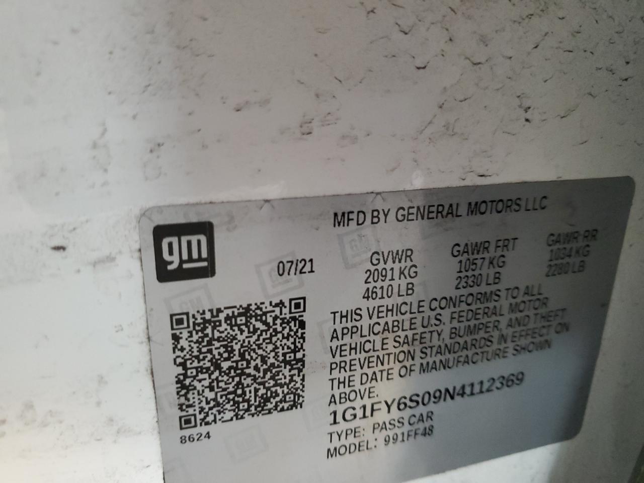 2022 CHEVROLET BOLT EUV LT VIN:1G1FY6S09N4112369