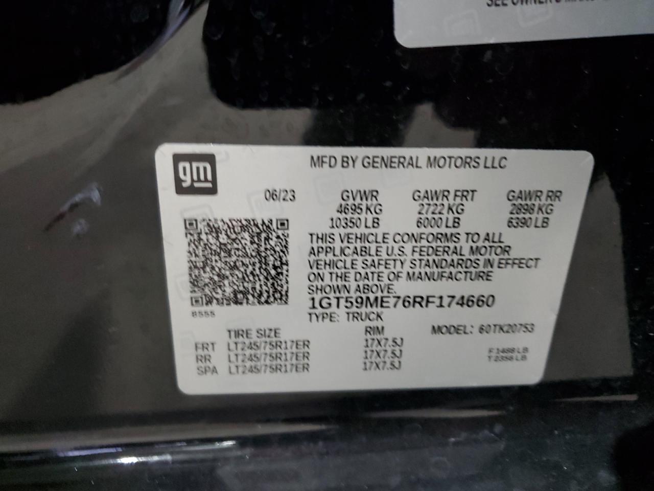2024 GMC SIERRA K2500 SLE VIN:1GT59ME76RF174660