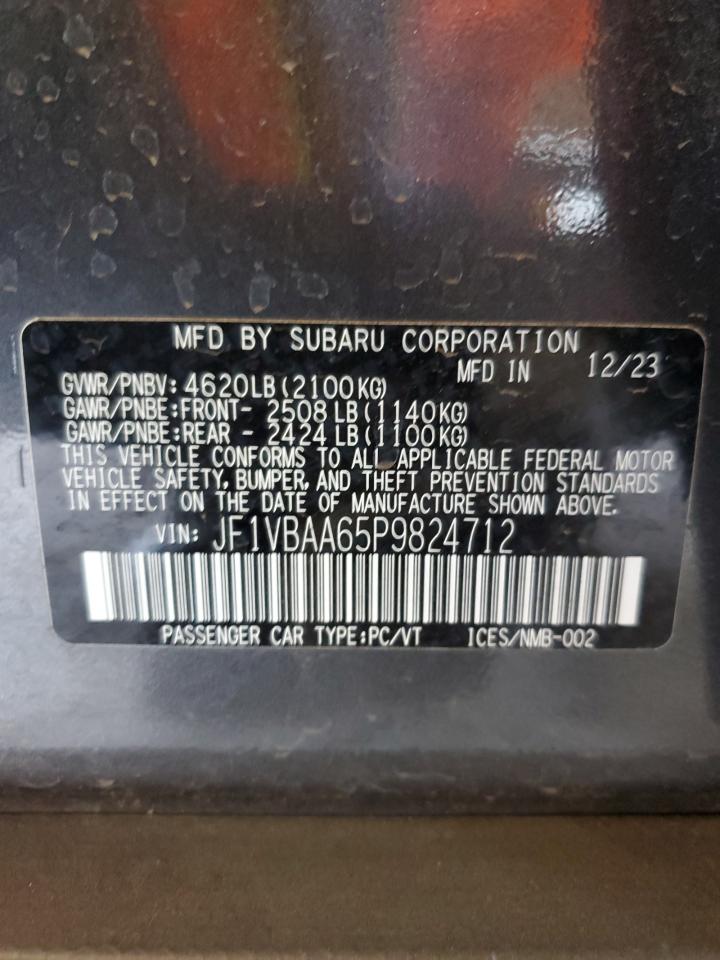 2023 SUBARU WRX VIN:JF1VBAA65P9824712