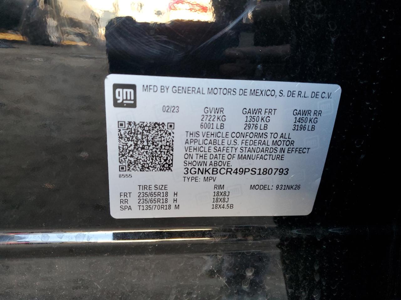 2023 CHEVROLET BLAZER 2LT VIN:3GNKBCR49PS180793