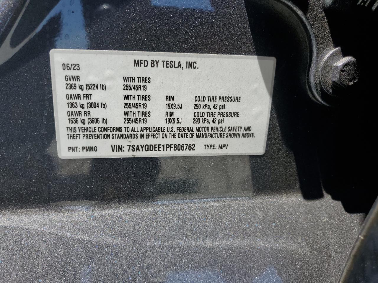 2023 TESLA MODEL Y VIN:7SAYGDEE1PF806762