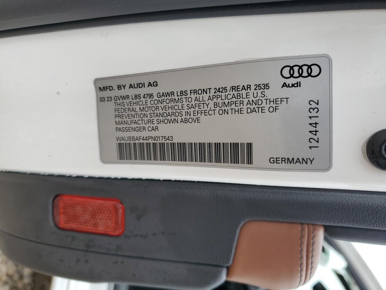 2023 AUDI A4 PREMIUM PLUS 40 VIN:WAUBBAF44PN017543