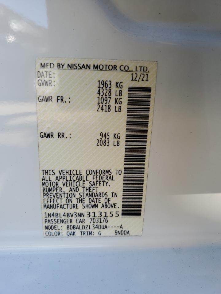 2022 NISSAN ALTIMA S VIN:1N4BL4BV3NN313155