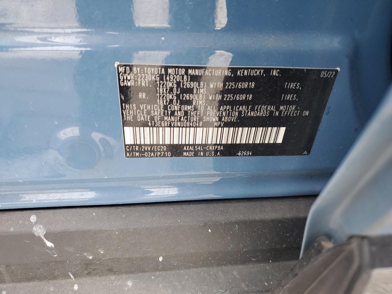 2022 TOYOTA RAV4 XSE VIN:4T3E6RFV8NU084048