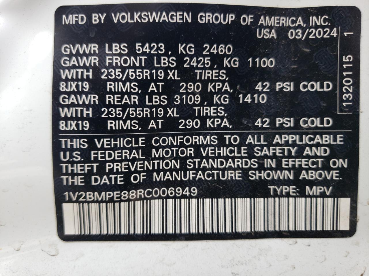 2024 VOLKSWAGEN ID.4 VIN:1V2BMPE88RC006949