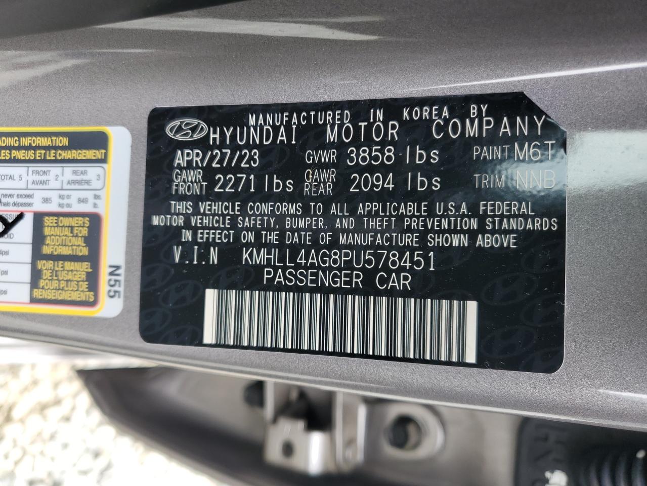 2023 HYUNDAI ELANTRA SE VIN:KMHLL4AG8PU578451
