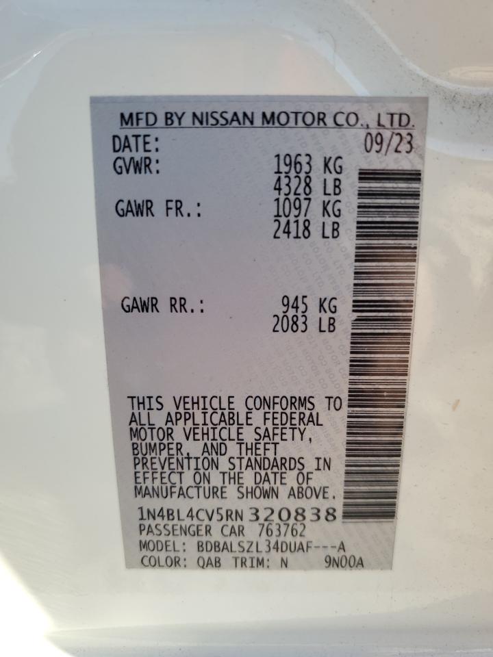2024 NISSAN ALTIMA SR VIN:1N4BL4CV5RN320838