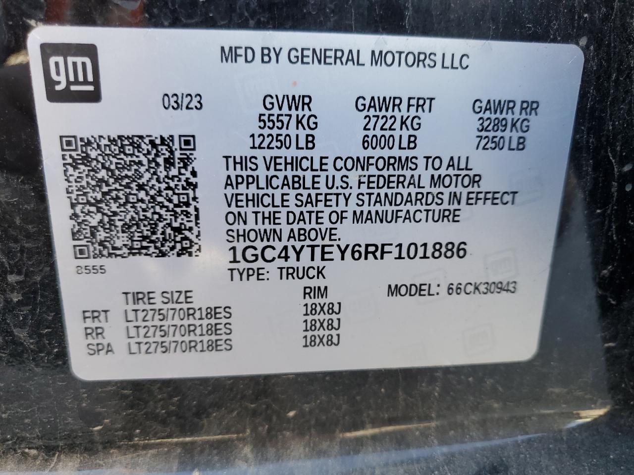 2024 CHEVROLET SILVERADO K3500 LT VIN:1GC4YTEY6RF101886