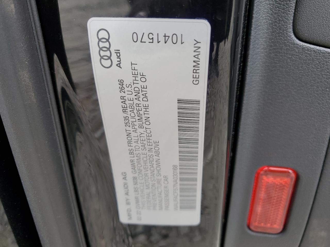 2022 AUDI A5 PREMIUM PLUS 45 VIN:WAUFACF57NA030168