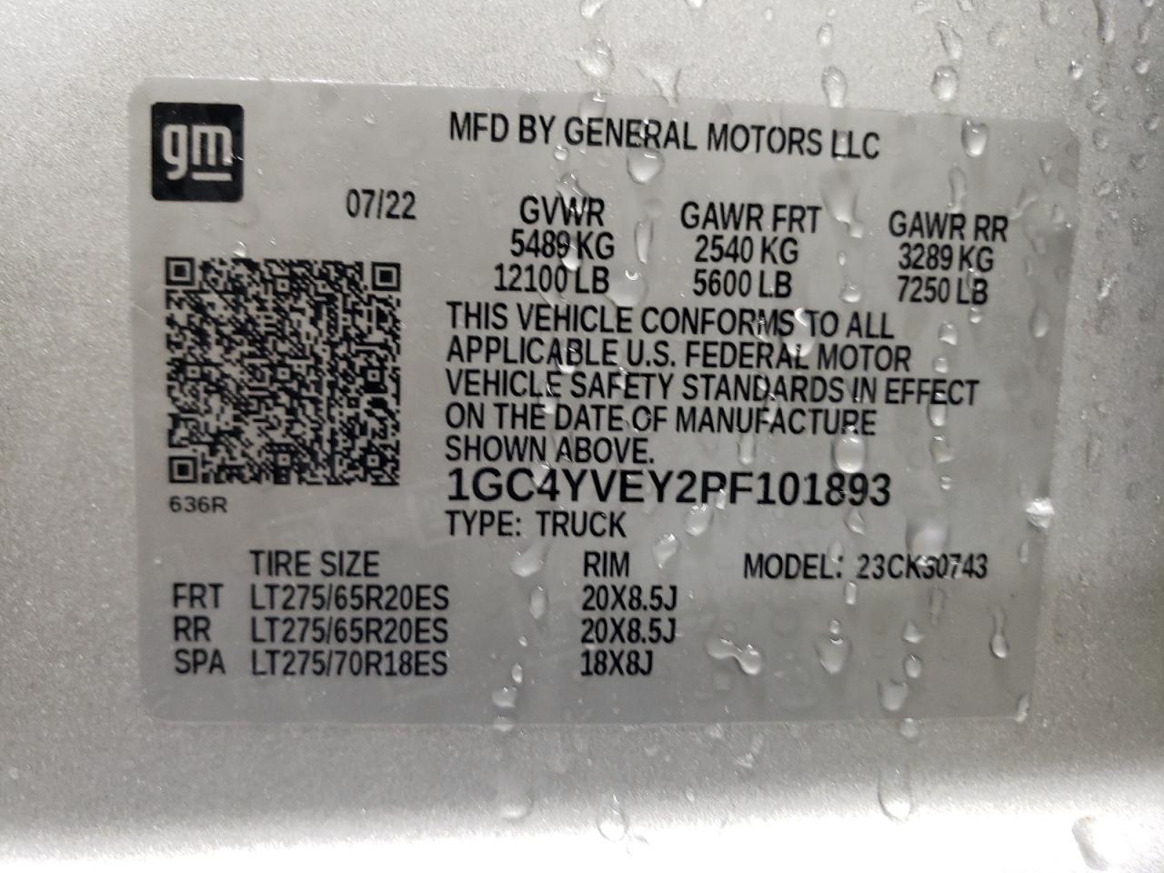 2023 CHEVROLET SILVERADO K3500 HIGH COUNTRY VIN:1GC4YVEY2PF101893