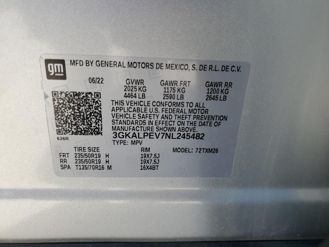 2022 GMC TERRAIN SLT VIN:3GKALPEV7NL245482