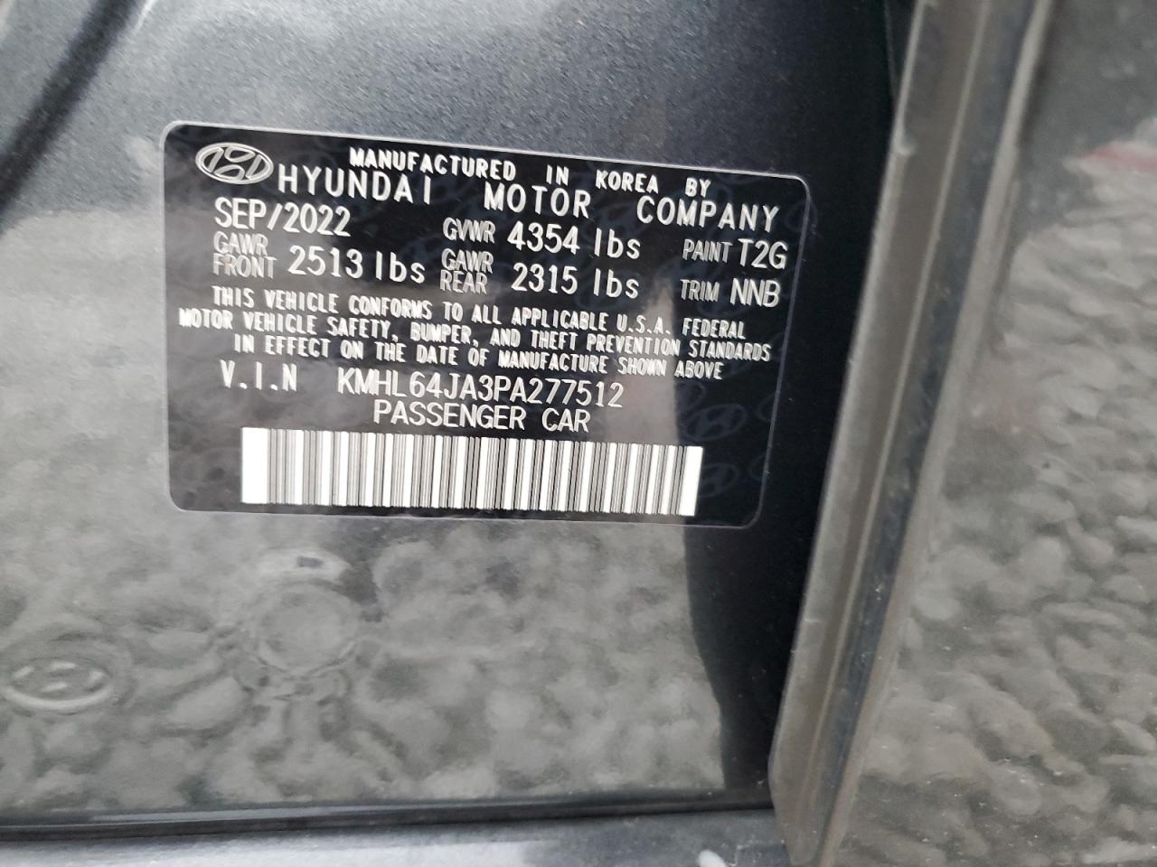 2023 HYUNDAI SONATA SEL VIN:KMHL64JA3PA277512