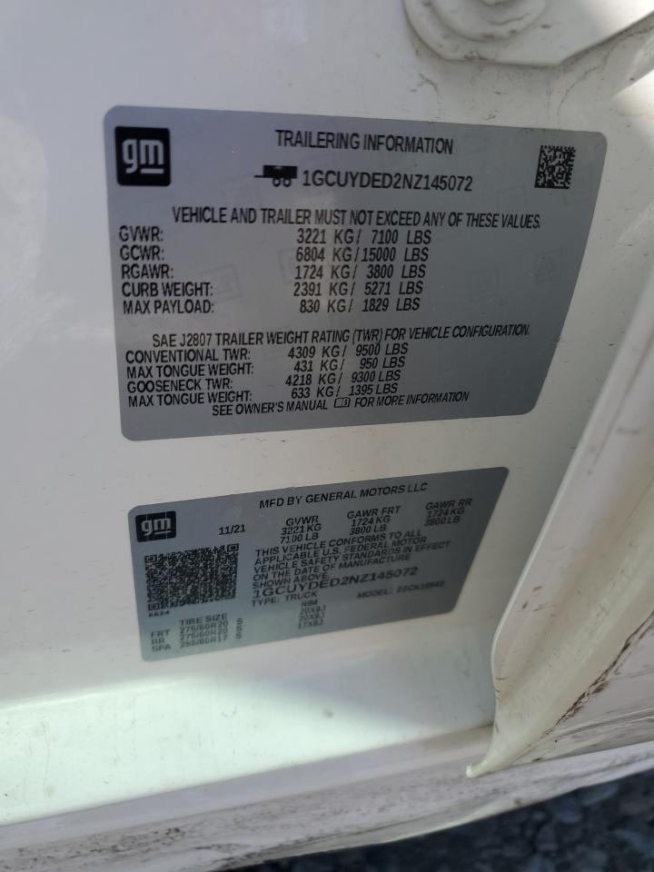 2022 CHEVROLET SILVERADO LTD K1500 LT VIN:1GCUYDED2NZ145072