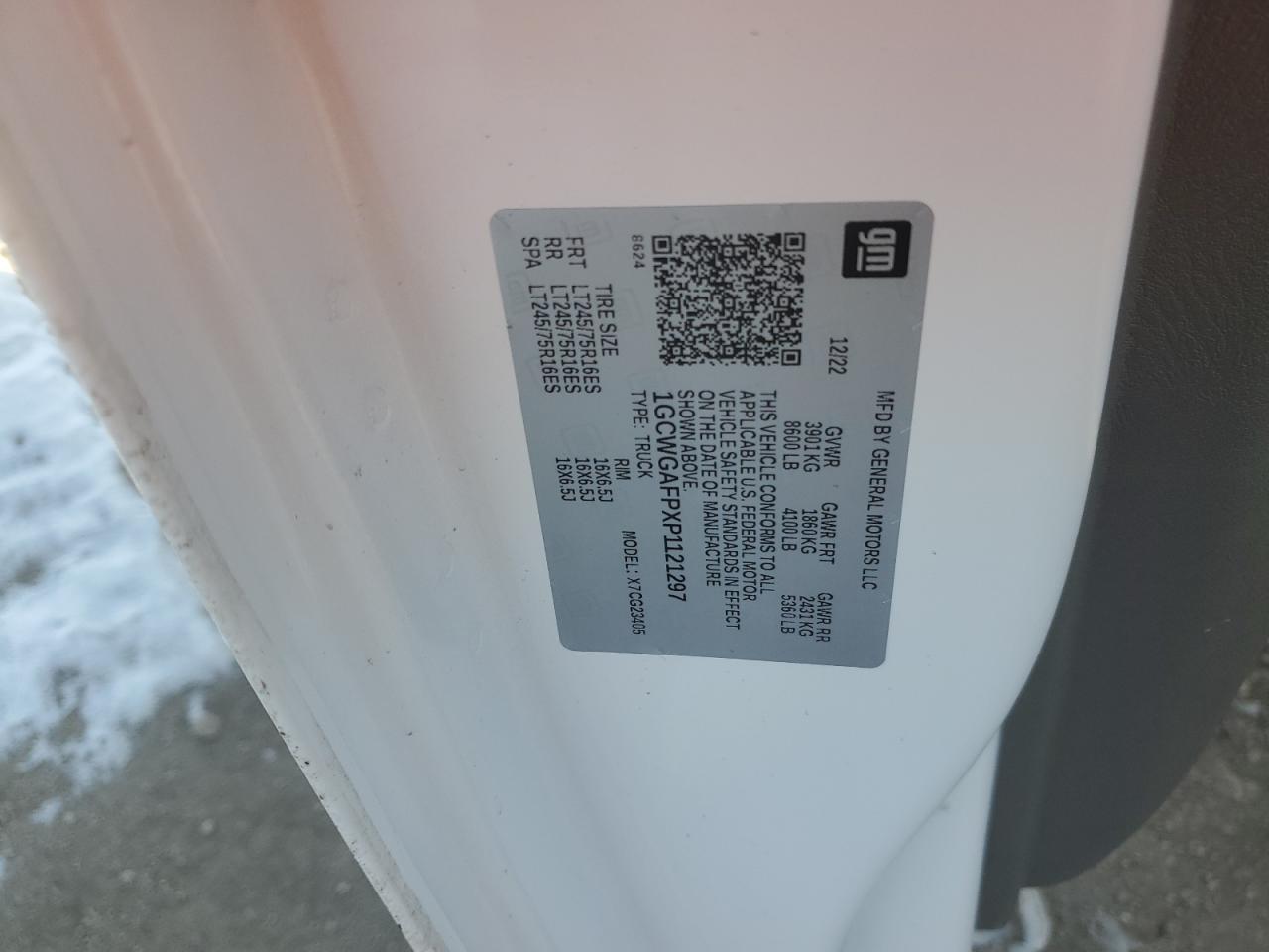 2023 CHEVROLET EXPRESS G2500 VIN:1GCWGAFPXP1121297