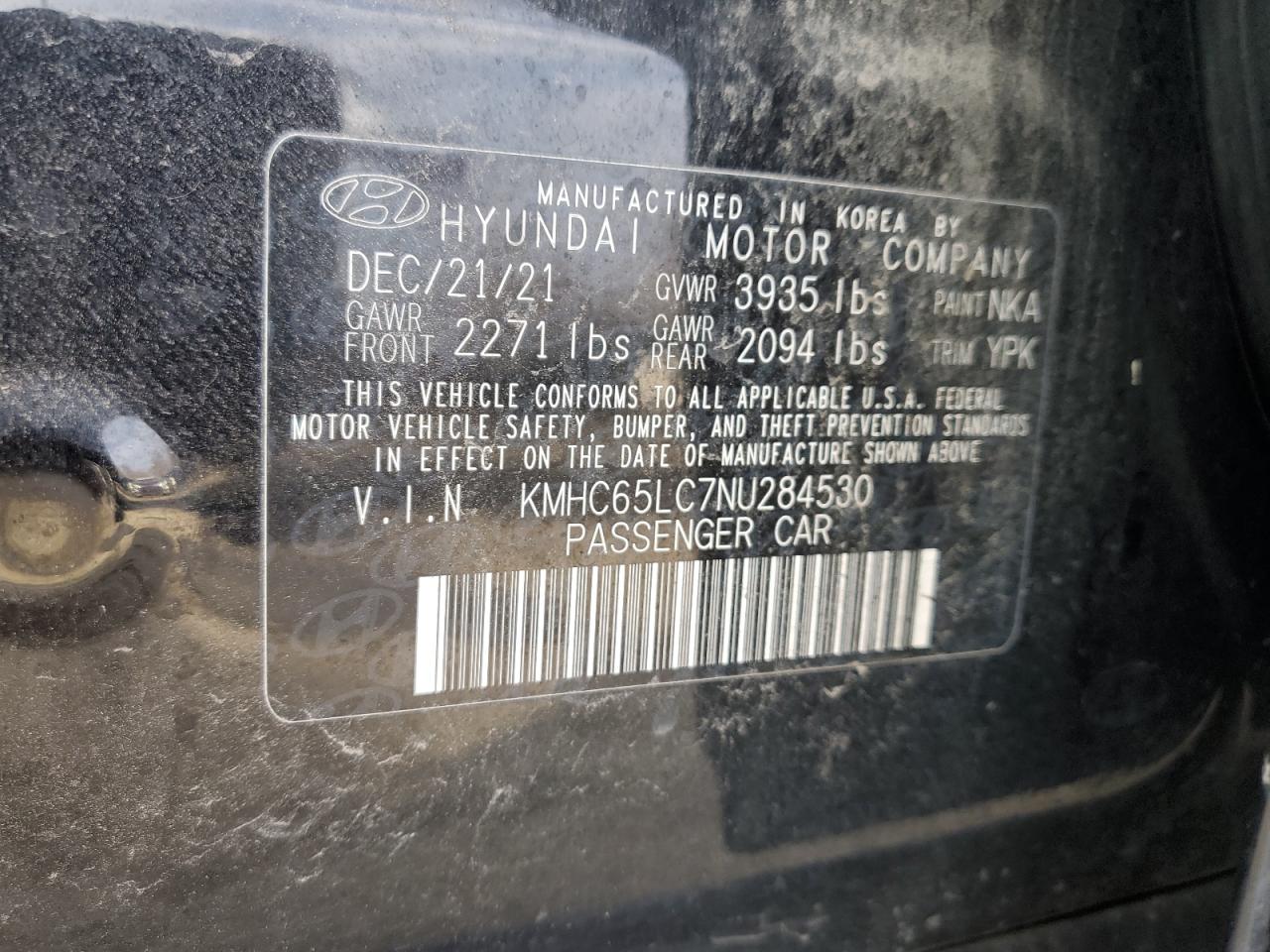 2022 HYUNDAI IONIQ BLUE VIN:KMHC65LC7NU284530