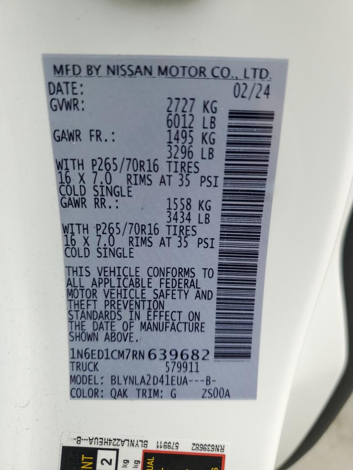 2024 NISSAN FRONTIER S VIN:1N6ED1CM7RN639682