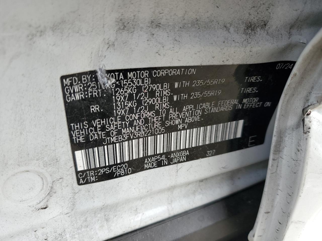 2024 TOYOTA RAV4 PRIME XSE VIN:JTMEB3FV3RD221005