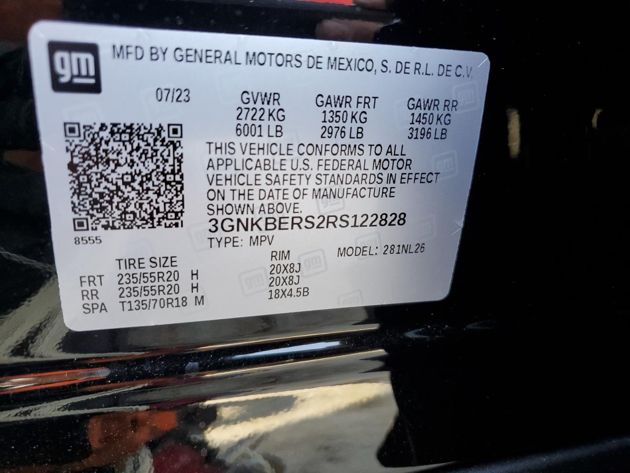 2024 CHEVROLET BLAZER RS VIN:3GNKBERS2RS122828