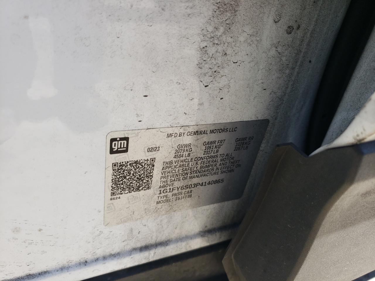 2023 CHEVROLET BOLT EUV LT VIN:1G1FY6S03P4140865