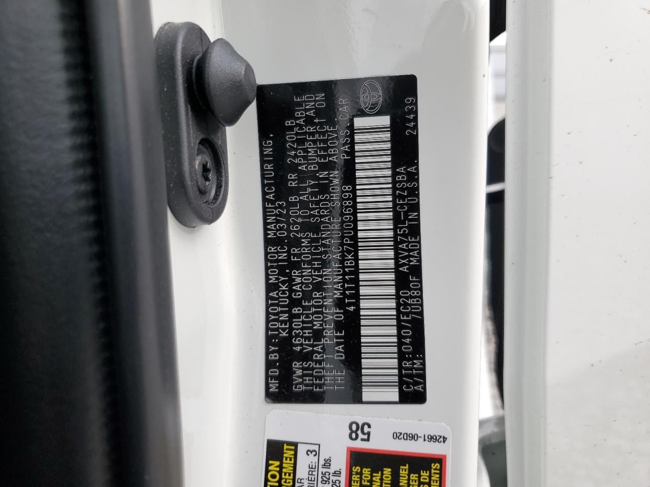 2023 TOYOTA CAMRY SE NIGHT SHADE VIN:4T1T11BK7PU096898