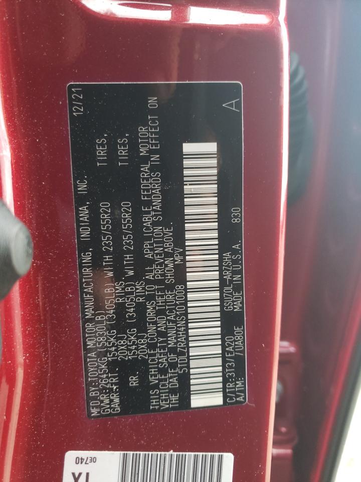 2022 TOYOTA HIGHLANDER XSE VIN:5TDLZRAH4NS101008