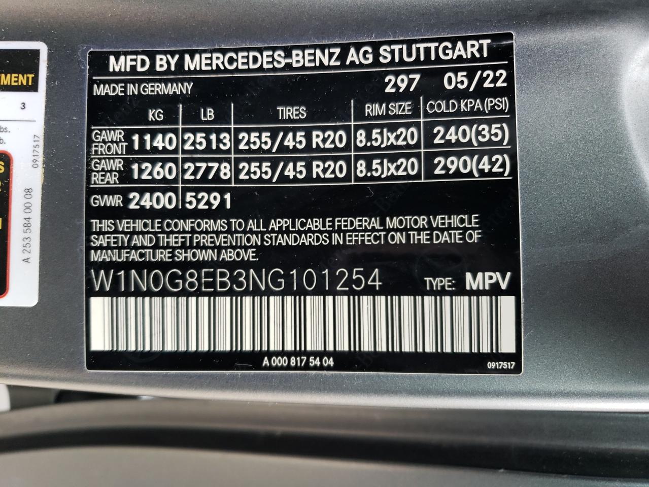 2022 MERCEDES-BENZ GLC 300 4MATIC VIN:W1N0G8EB3NG101254