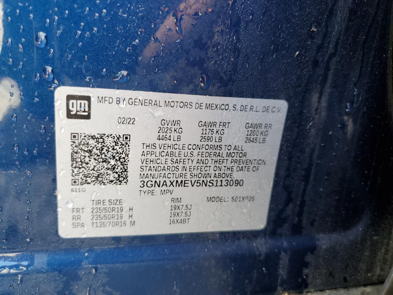 2022 CHEVROLET EQUINOX RS VIN:3GNAXMEV5NS113090