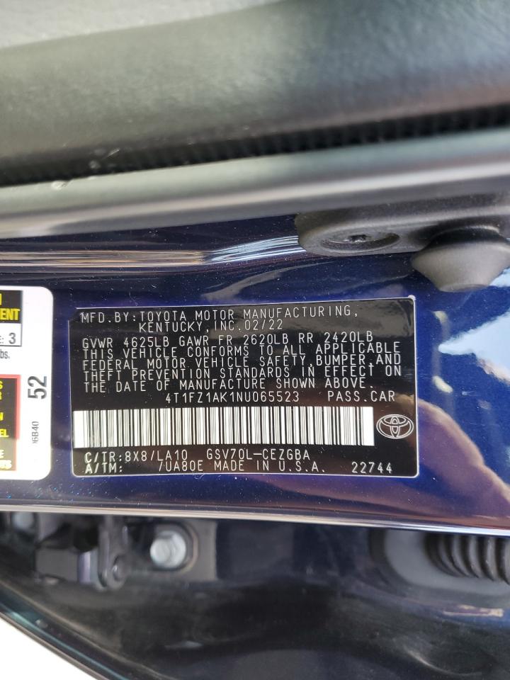 2022 TOYOTA CAMRY XLE VIN:4T1FZ1AK1NU065523