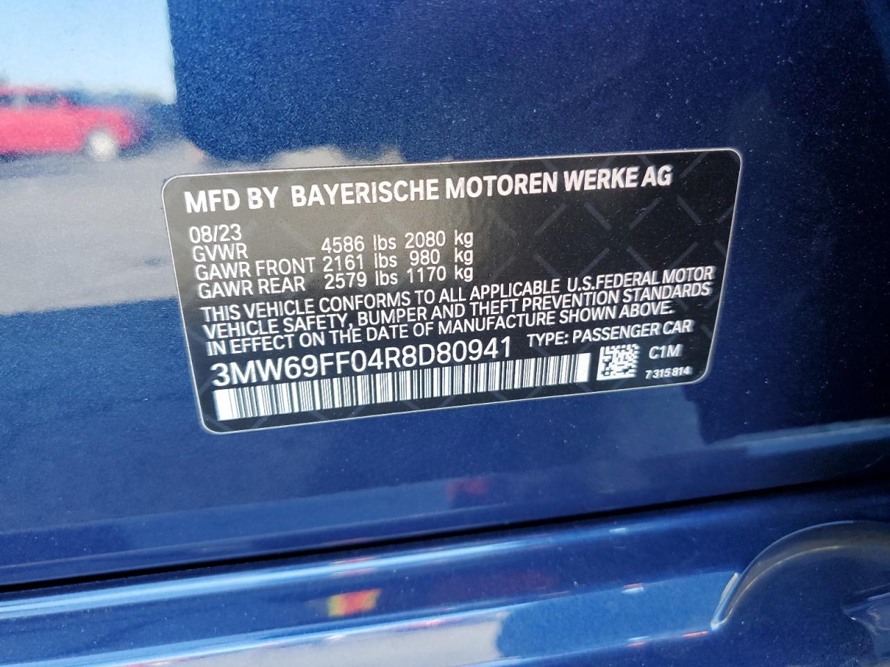 2024 BMW 330I VIN:3MW69FF04R8D80941