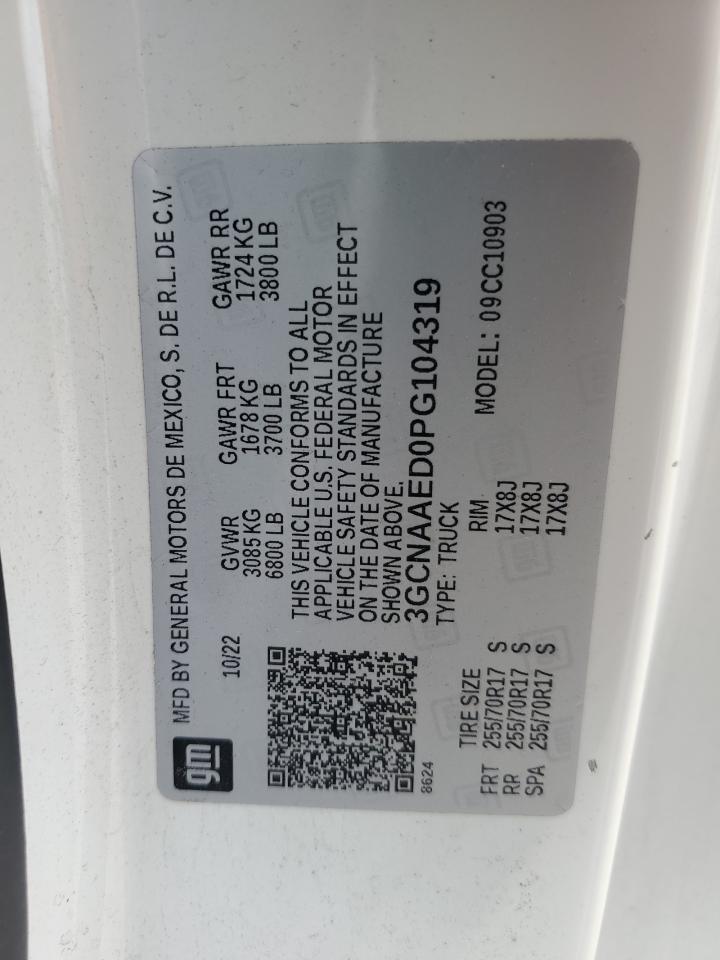 2023 CHEVROLET SILVERADO C1500 VIN:3GCNAAED0PG104319