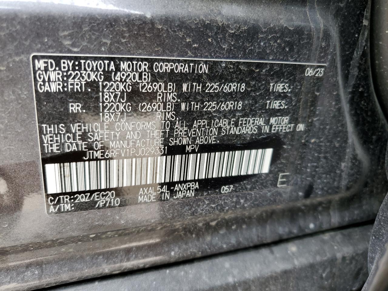 2023 TOYOTA RAV4 XSE VIN:JTME6RFV1PJ029331