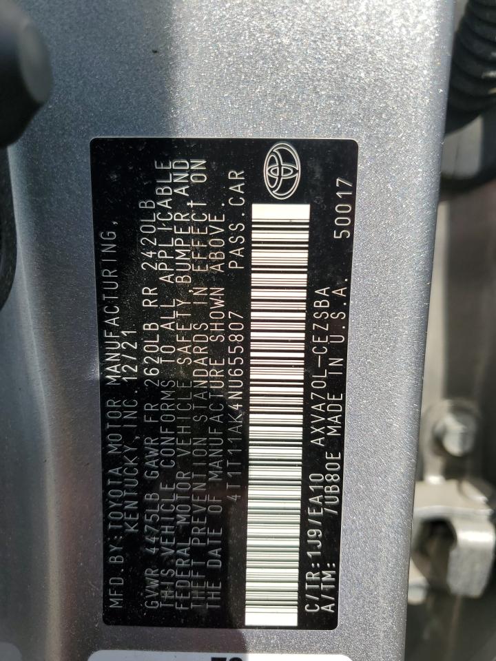 2022 TOYOTA CAMRY SE VIN:4T1T11AK4NU655807