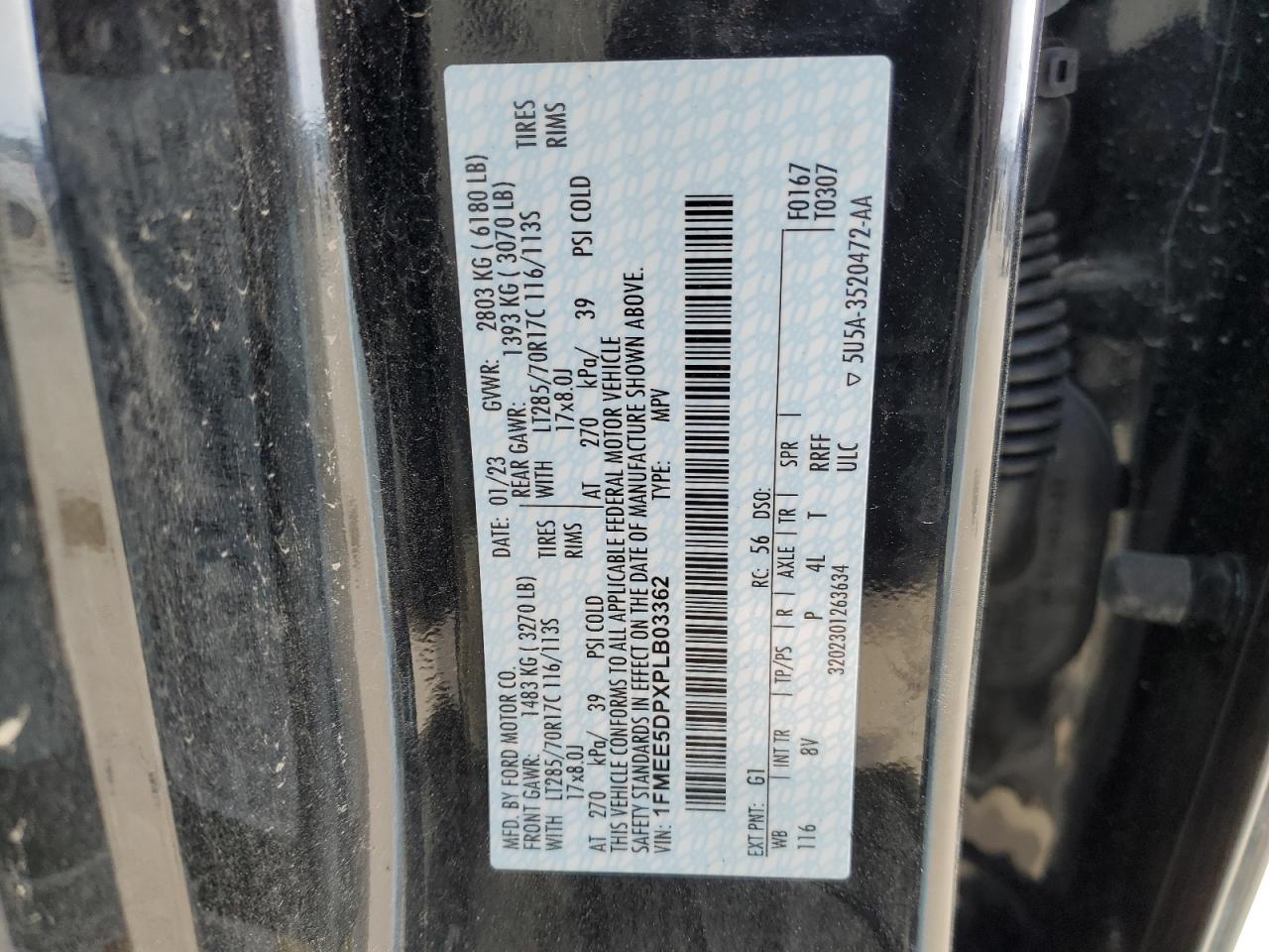 2023 FORD BRONCO BASE VIN:1FMEE5DPXPLB03362
