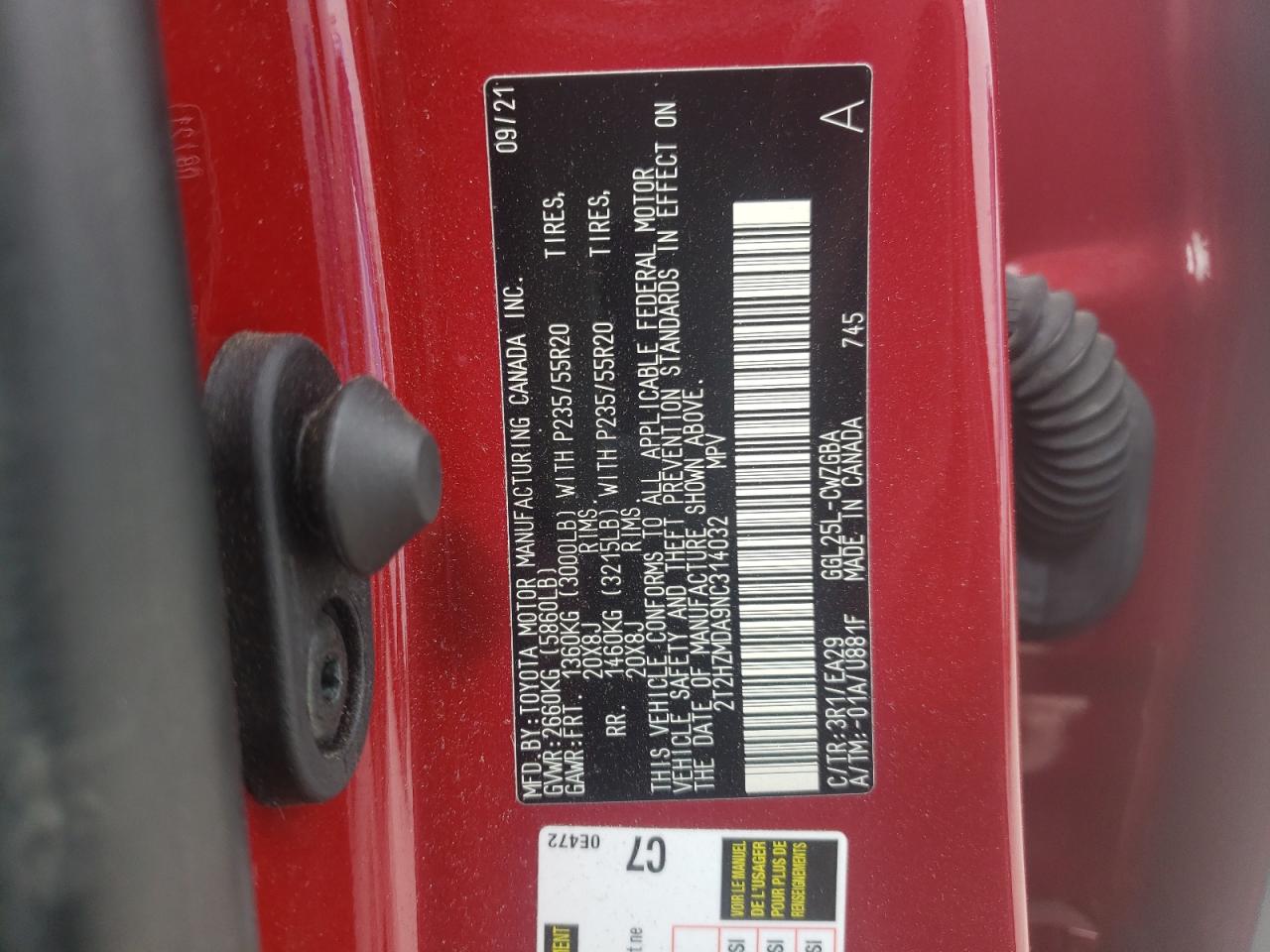 2022 LEXUS RX 350 VIN:2T2HZMDA9NC314032