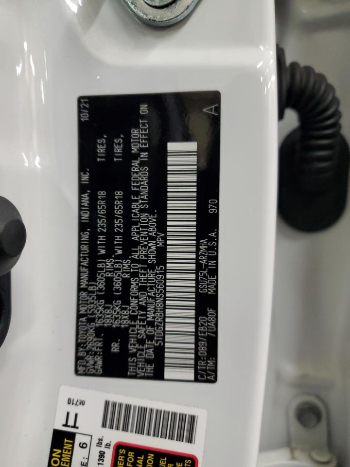 2022 TOYOTA HIGHLANDER XLE VIN:5TDGZRBH8NS560915