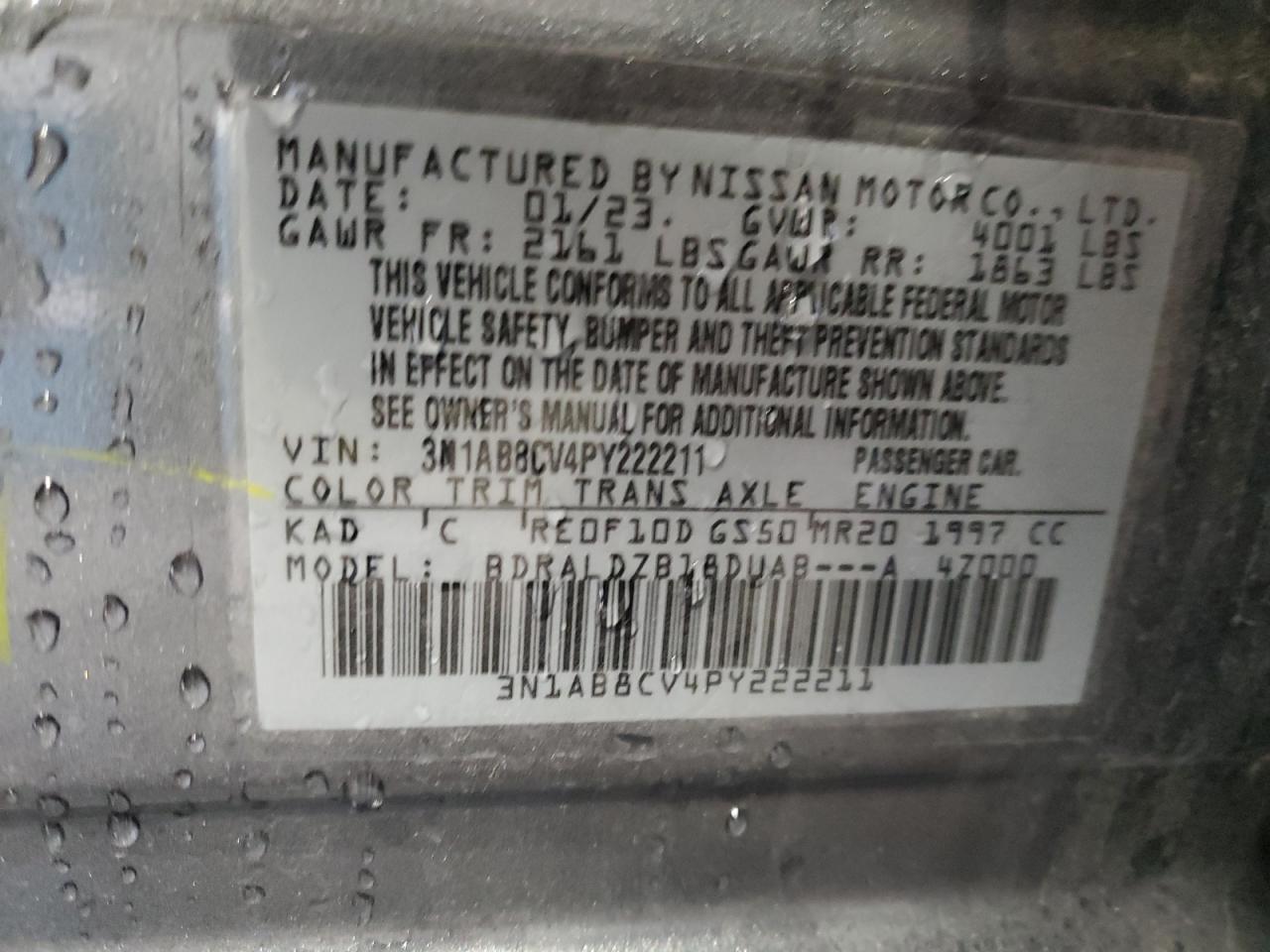 2023 NISSAN SENTRA SV VIN:5NPEC4AC8EH832774