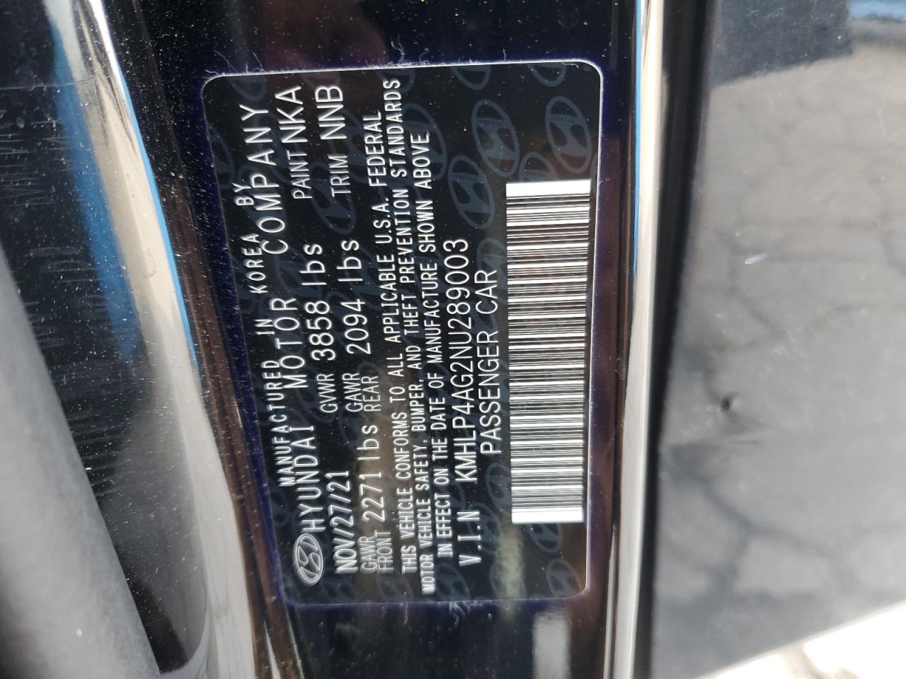 2022 HYUNDAI ELANTRA LIMITED VIN:KMHLP4AG2NU289003