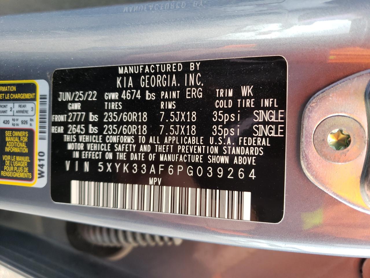 2023 KIA SPORTAGE EX VIN:5XYK33AF6PG039264