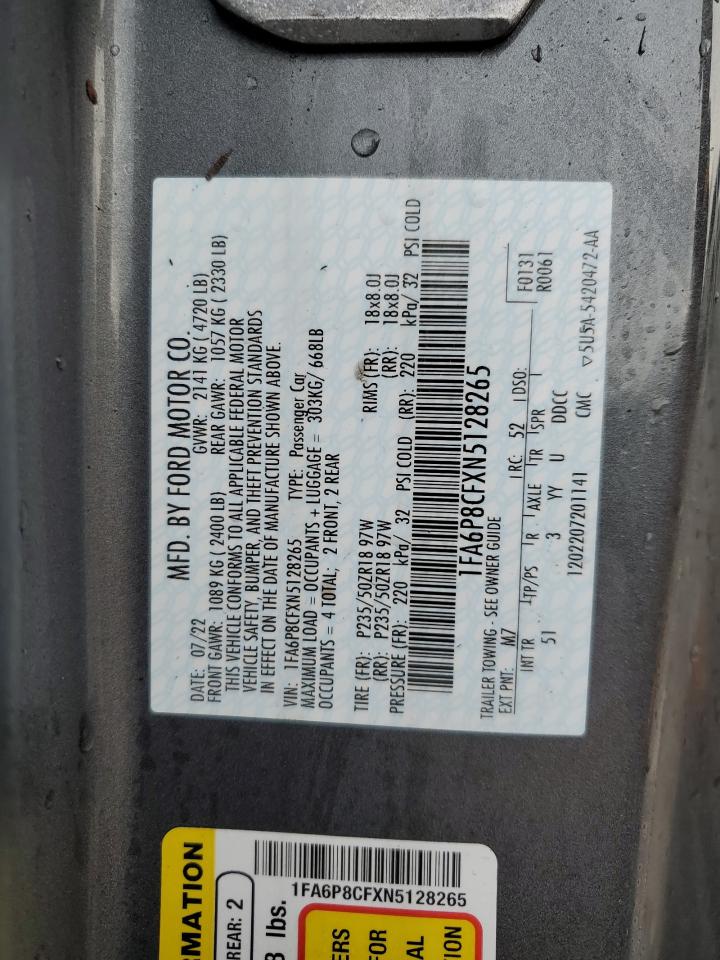 2022 FORD MUSTANG GT VIN:1FA6P8CFXN5128265