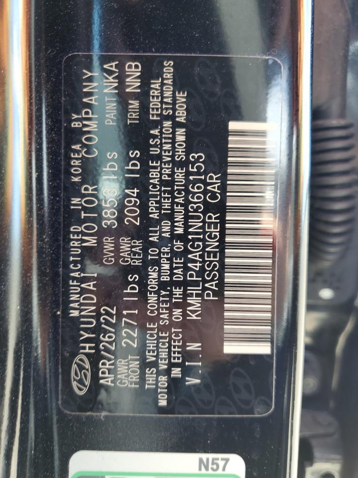 2022 HYUNDAI ELANTRA LIMITED VIN:KMHLP4AG1NU366153