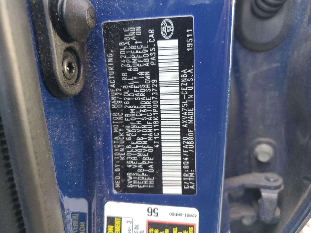 2023 TOYOTA CAMRY LE VIN:4T1C11BK1PU073729