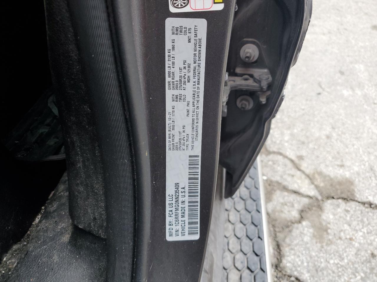 2022 RAM 1500 BIG HORN/LONE STAR VIN:1C6RRFMG0NN235409