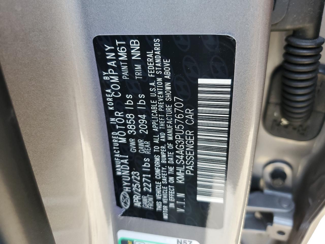 2023 HYUNDAI ELANTRA SEL VIN:KMHLS4AG3PU576707