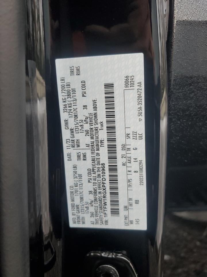 2023 FORD F150 RAPTOR VIN:1FTFW1RGXPFD10968
