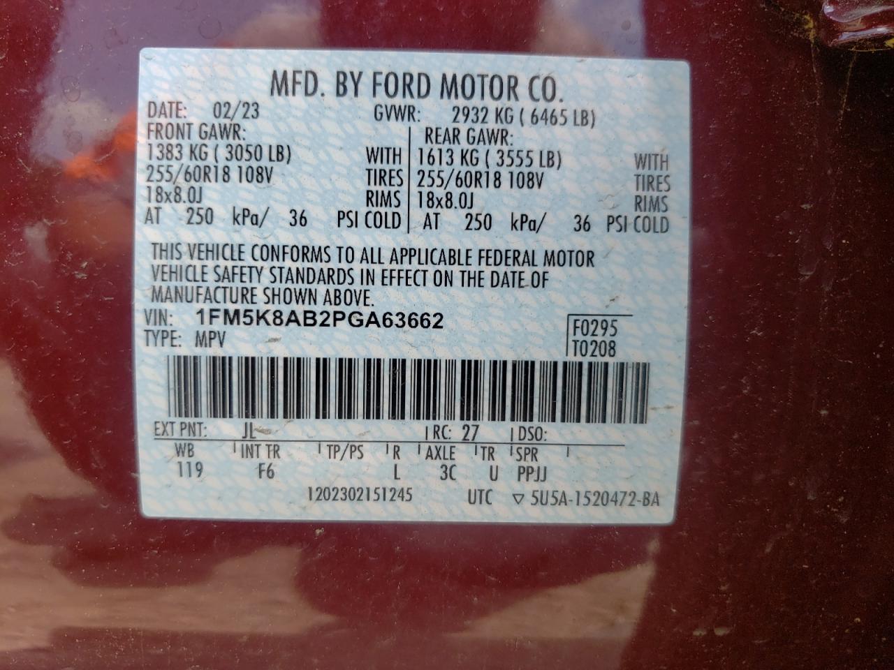 2023 FORD EXPLORER POLICE INTERCEPTOR VIN:1FM5K8AB2PGA63662