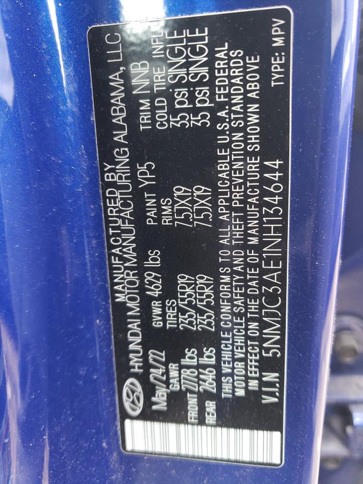 2022 HYUNDAI TUCSON SEL VIN:5NMJC3AE1NH134644