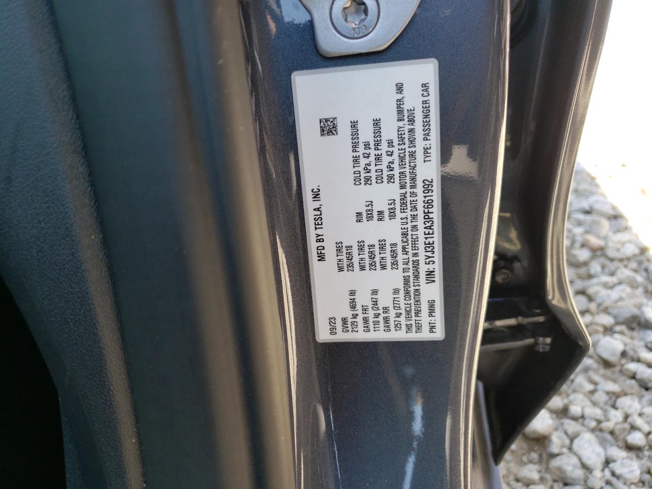 2023 TESLA MODEL 3 VIN:5YJ3E1EA3PF661992