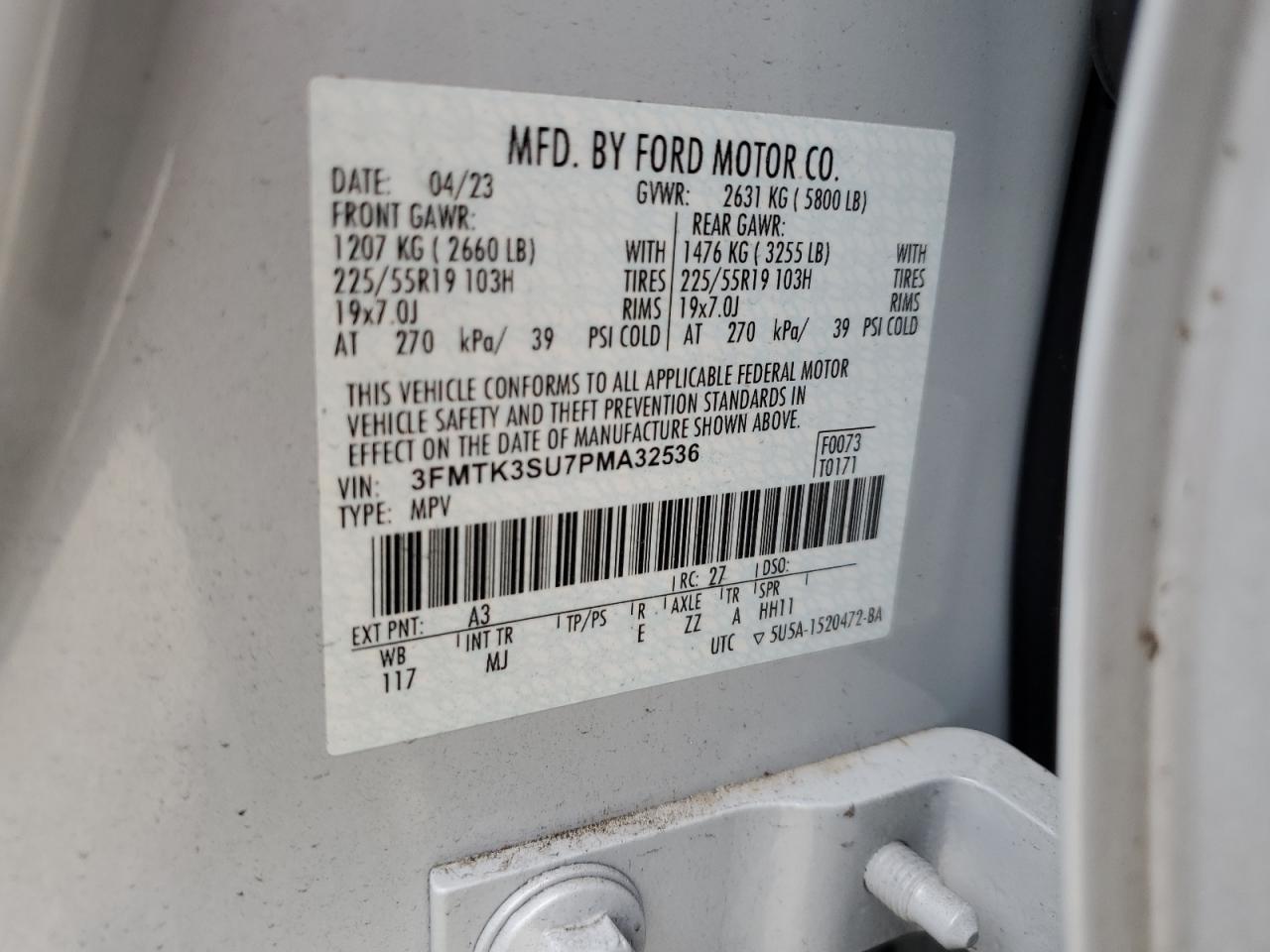 2023 FORD MUSTANG MACH-E PREMIUM VIN:3FMTK3SU7PMA32536