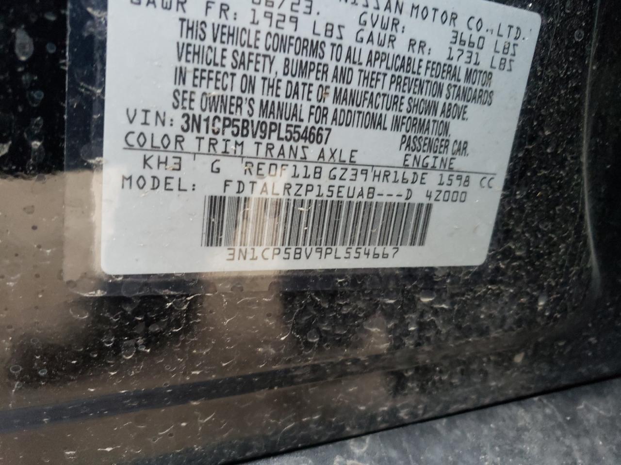 2023 NISSAN KICKS S VIN:3N1CP5BV9PL554667