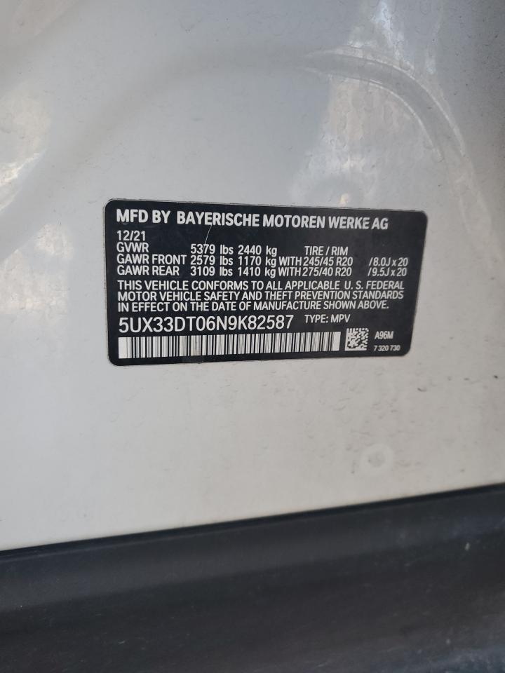 2022 BMW X4 XDRIVE30I VIN:5UX33DT06N9K82587